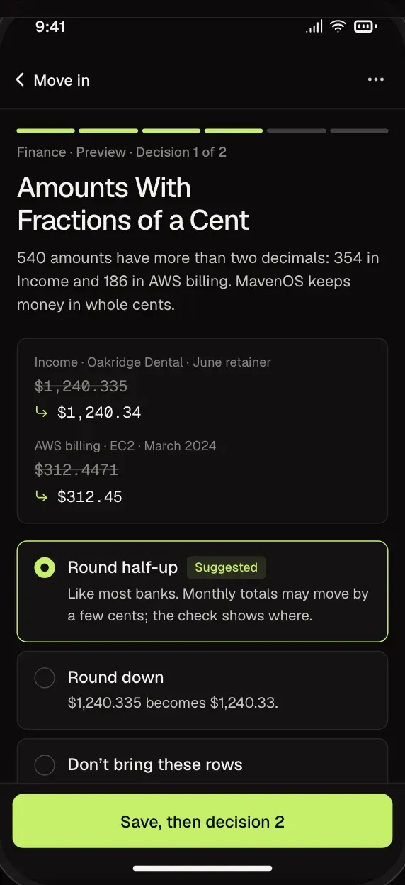 Move In asking what to do with an amount that has a fraction of a cent, on a phone