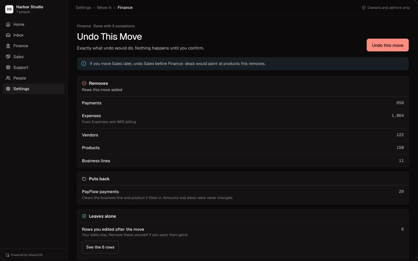 Move In, the undo step: what will be removed when the move is put back, on a desktop