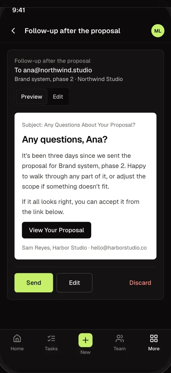 The Ready to Send list: drafted emails waiting for a person to read and send them, on a desktop